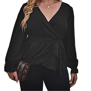 Unity Wrapped Frill Trimed Belted Blouse